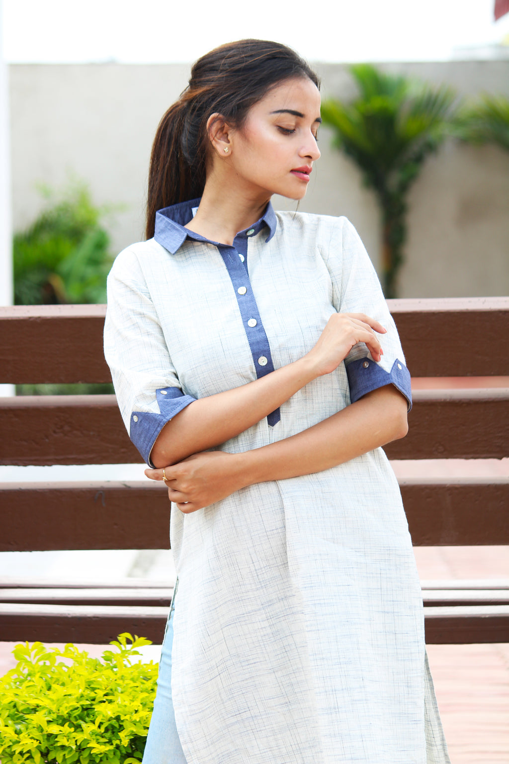 Cotton Chambray Collar Kurta
