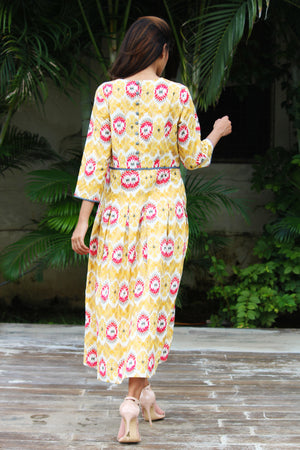 Ikat Print Cotton Dress