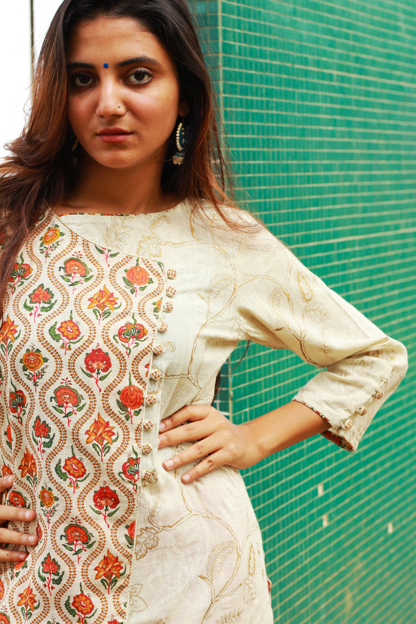 Ivory Floral Print Kurta