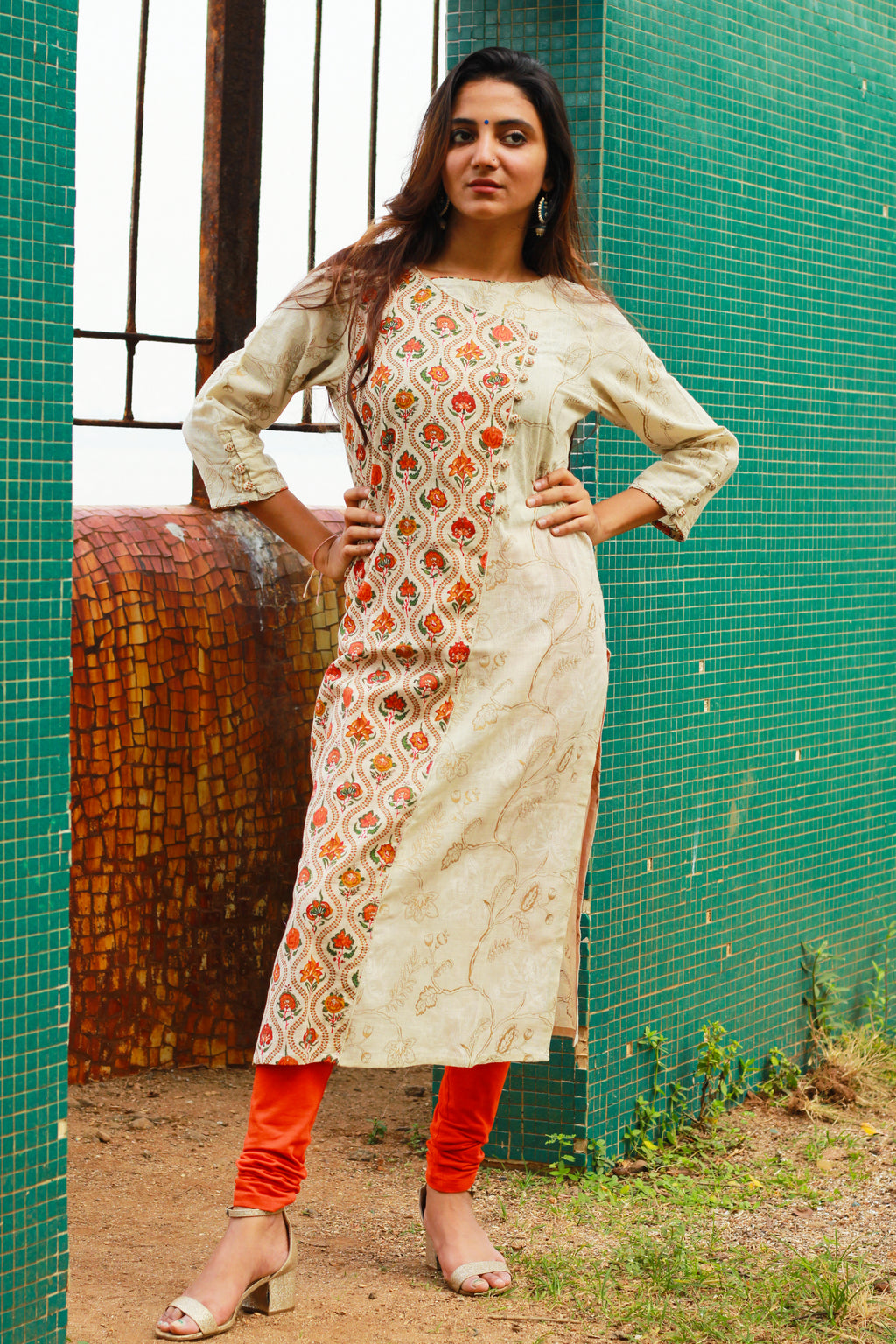Ivory Floral Print Kurta
