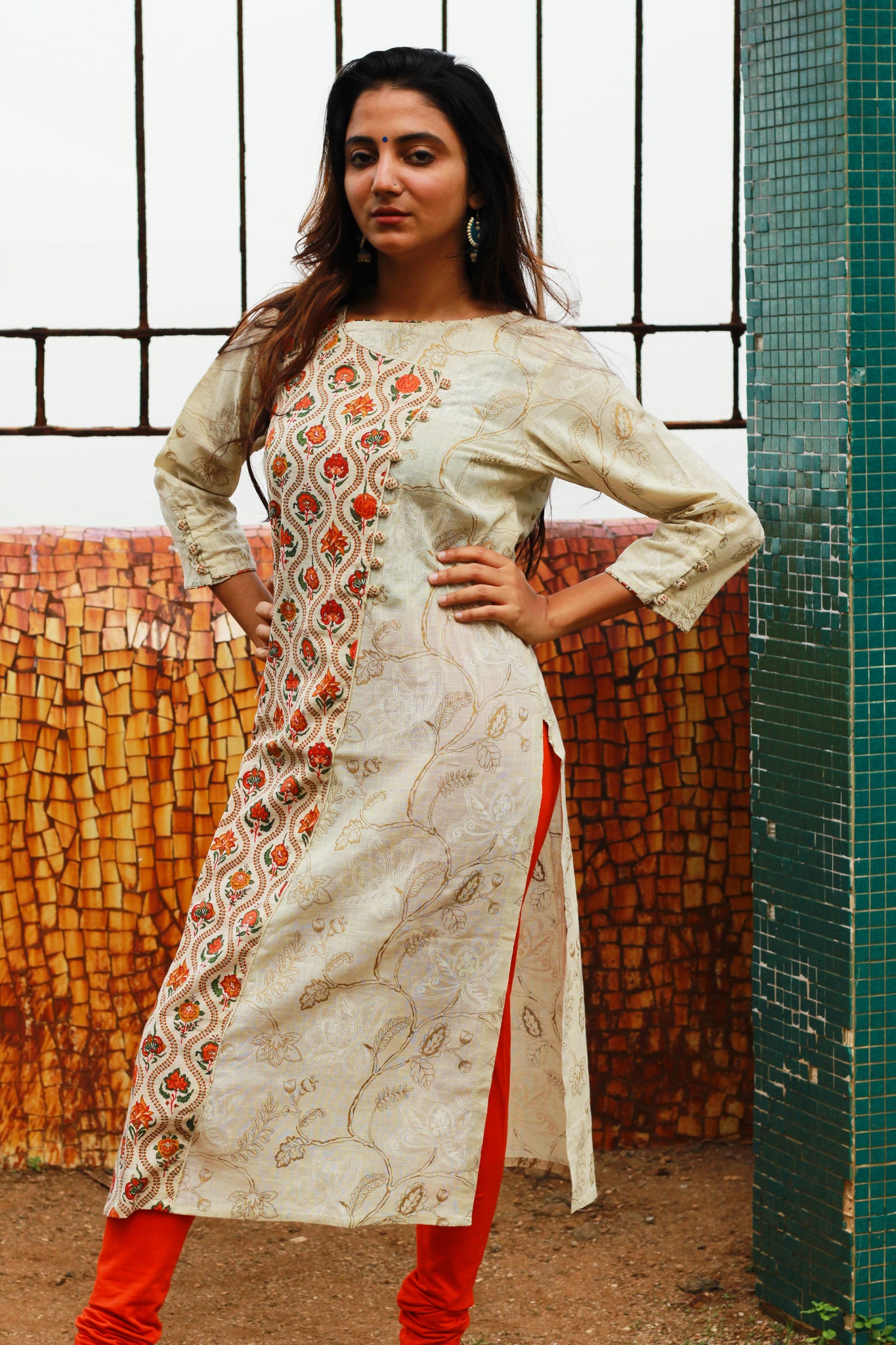 Ivory Floral Print Kurta