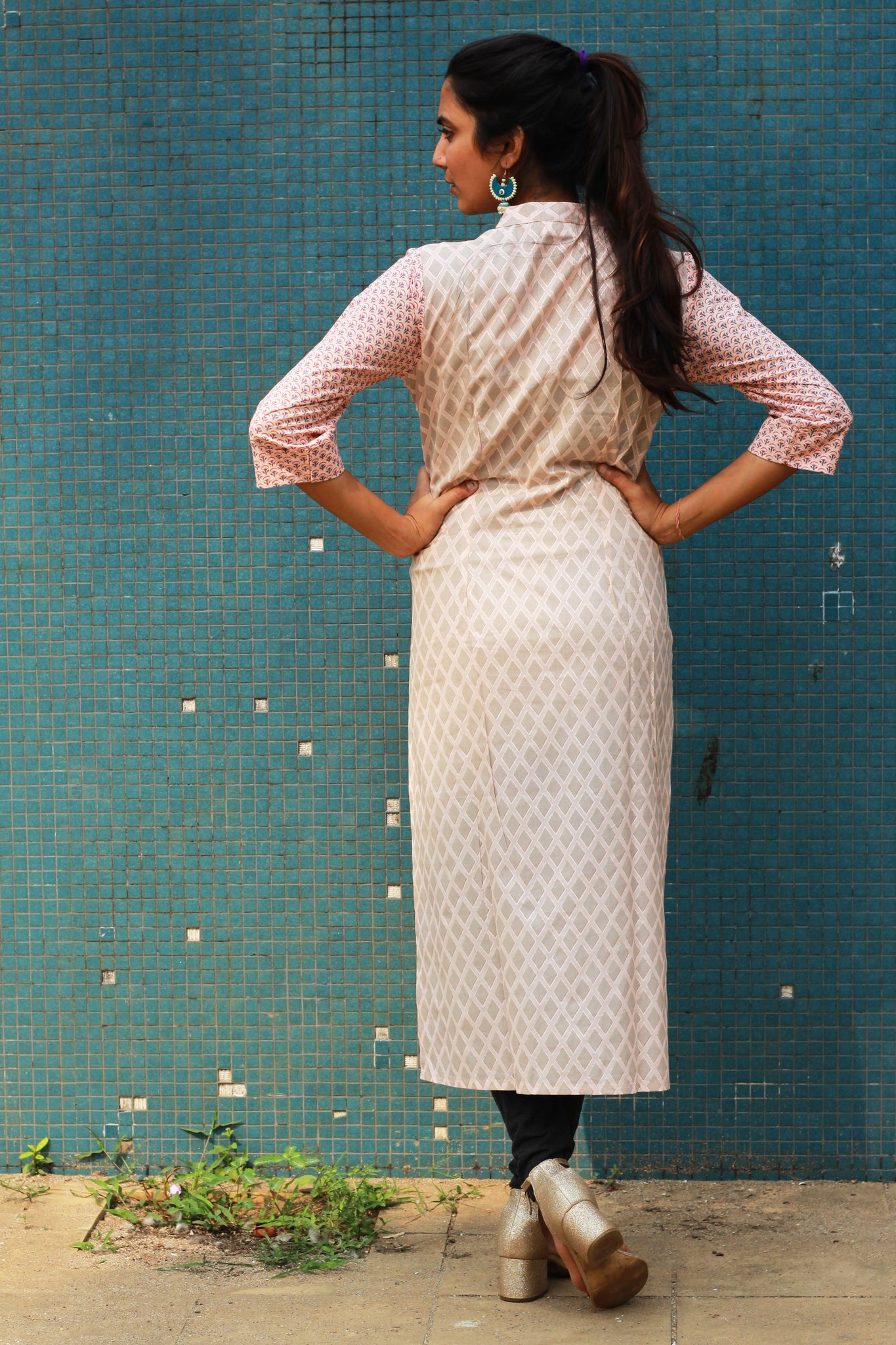 Light Pink Diamond Print Kurta