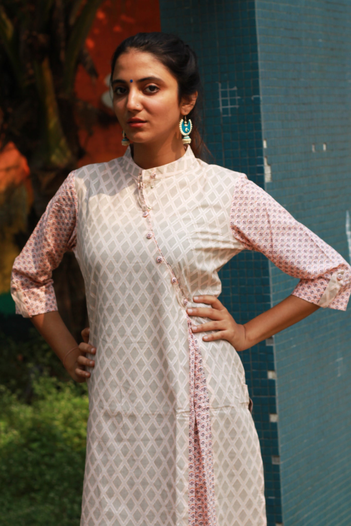 Light Pink Diamond Print Kurta