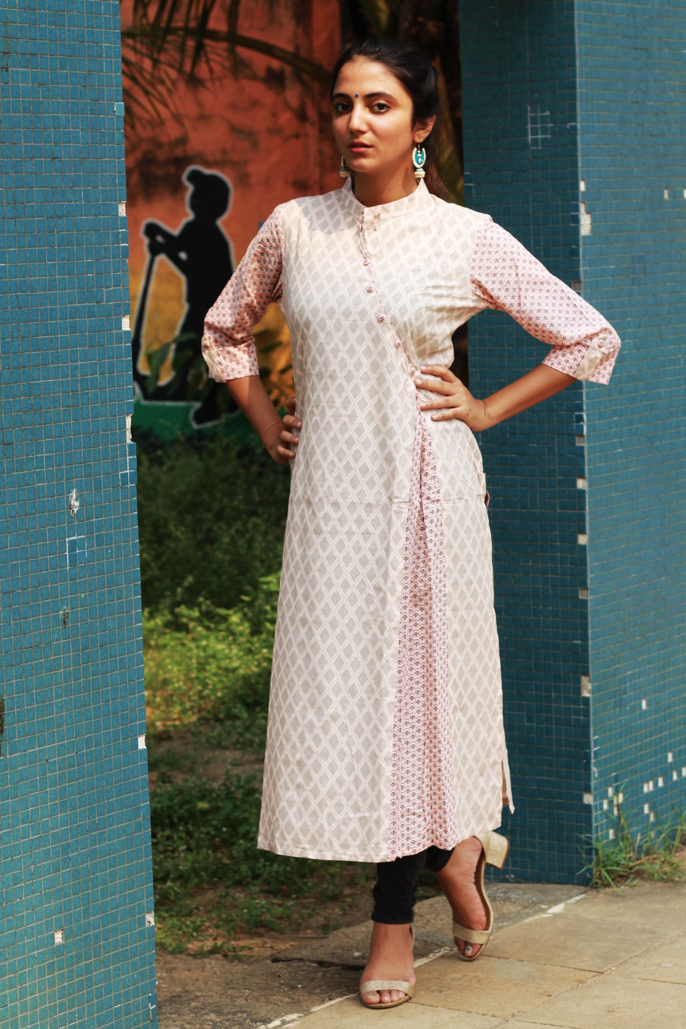 Light Pink Diamond Print Kurta