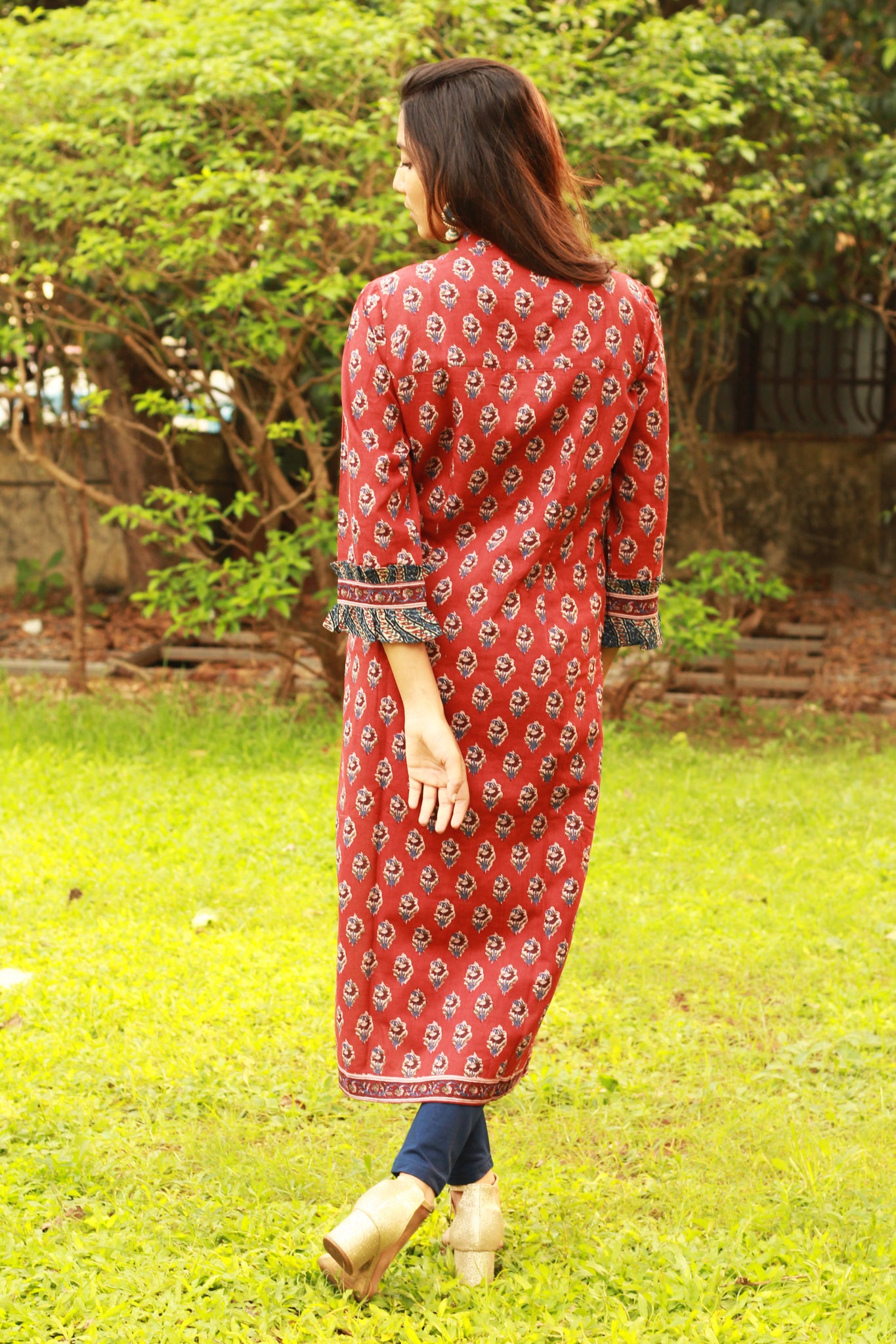 Maroon Floral Print Kurta