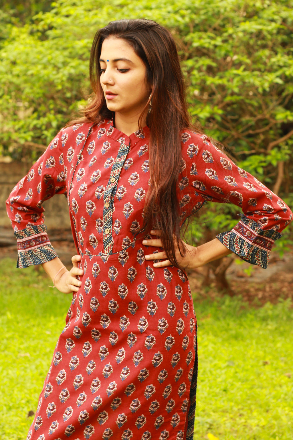 Maroon Floral Print Kurta