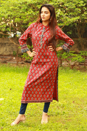 Maroon Floral Print Kurta