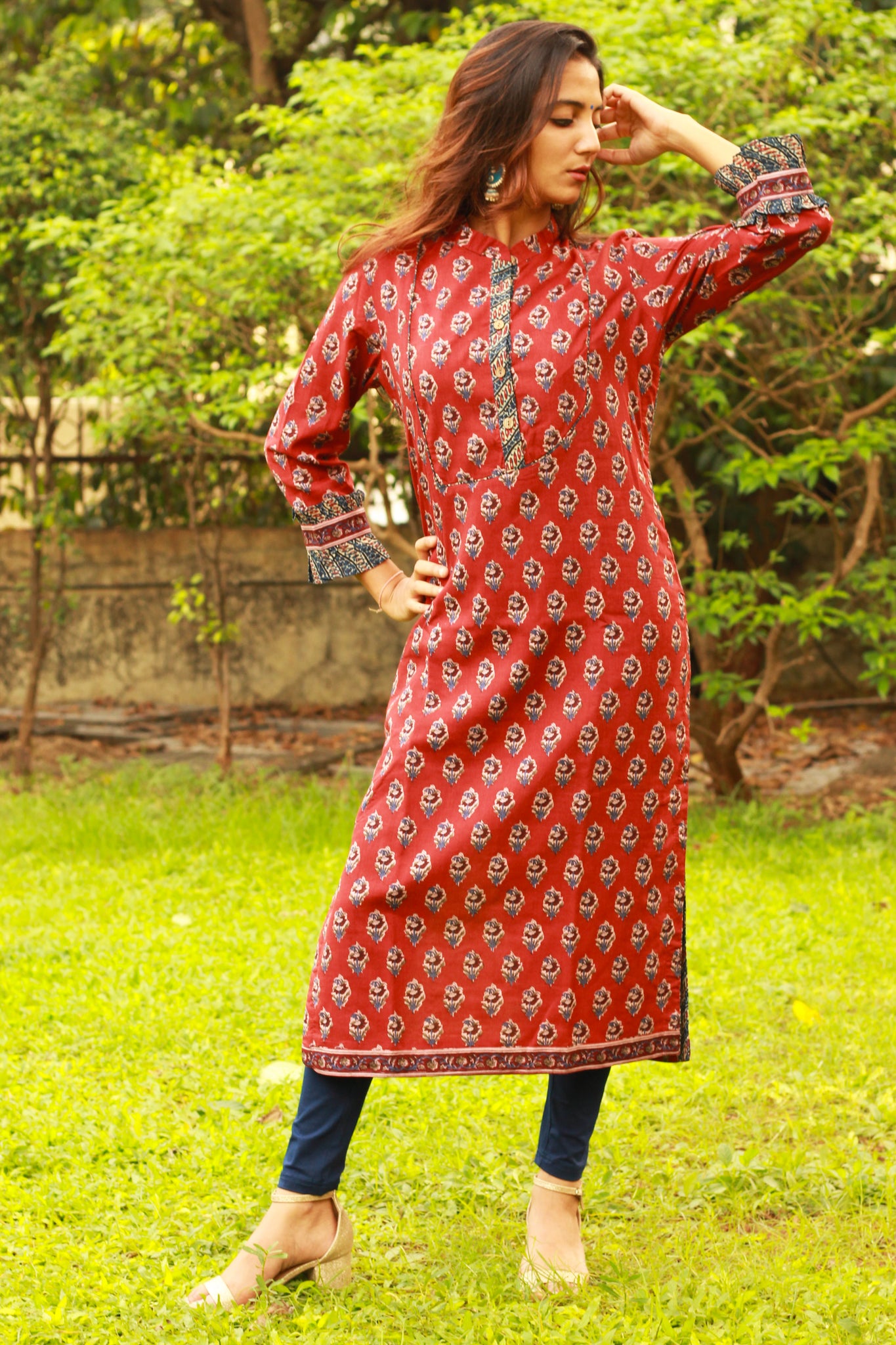 Maroon Floral Print Kurta