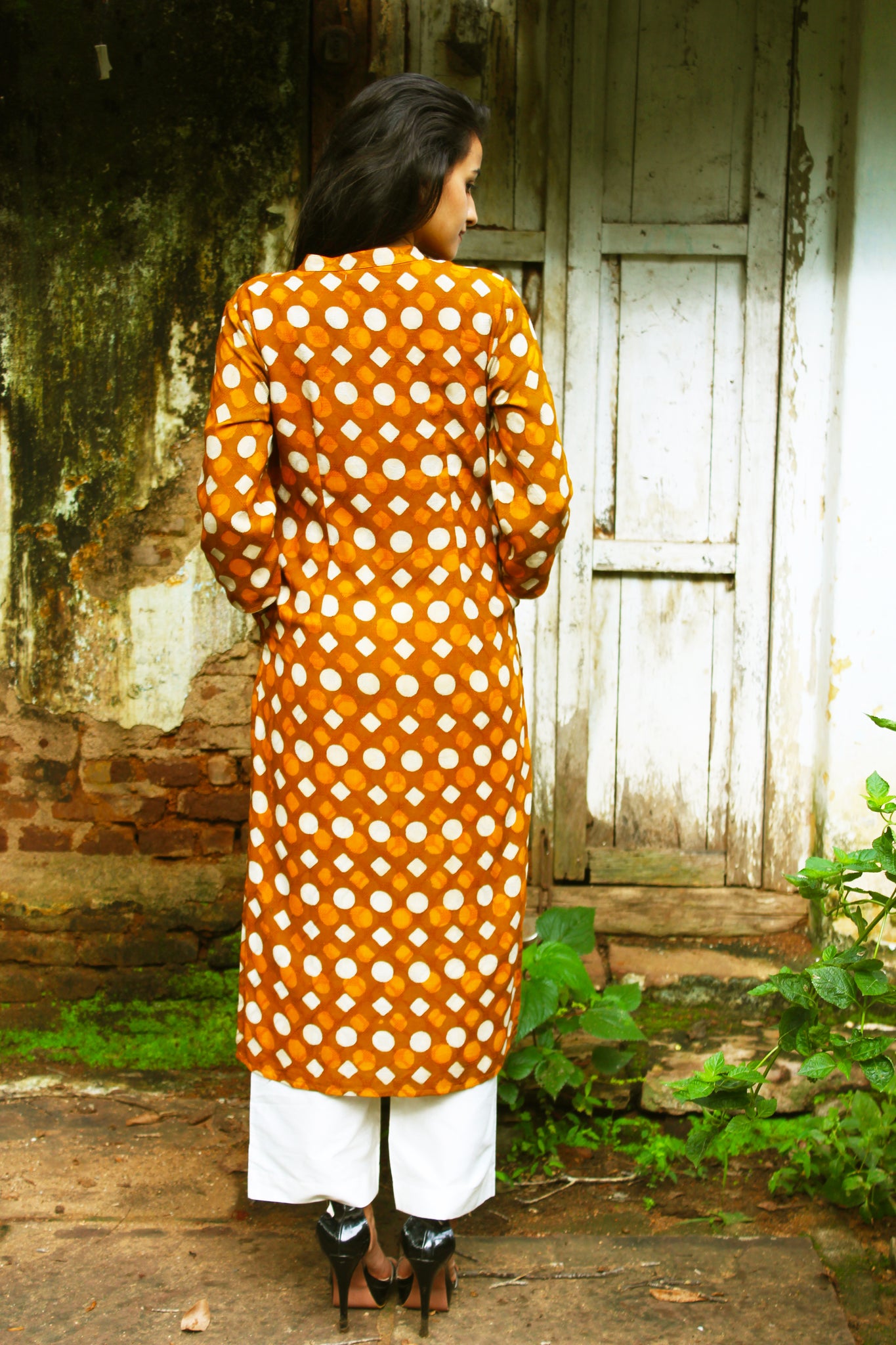 Mustard Block Print Cotton Kurta