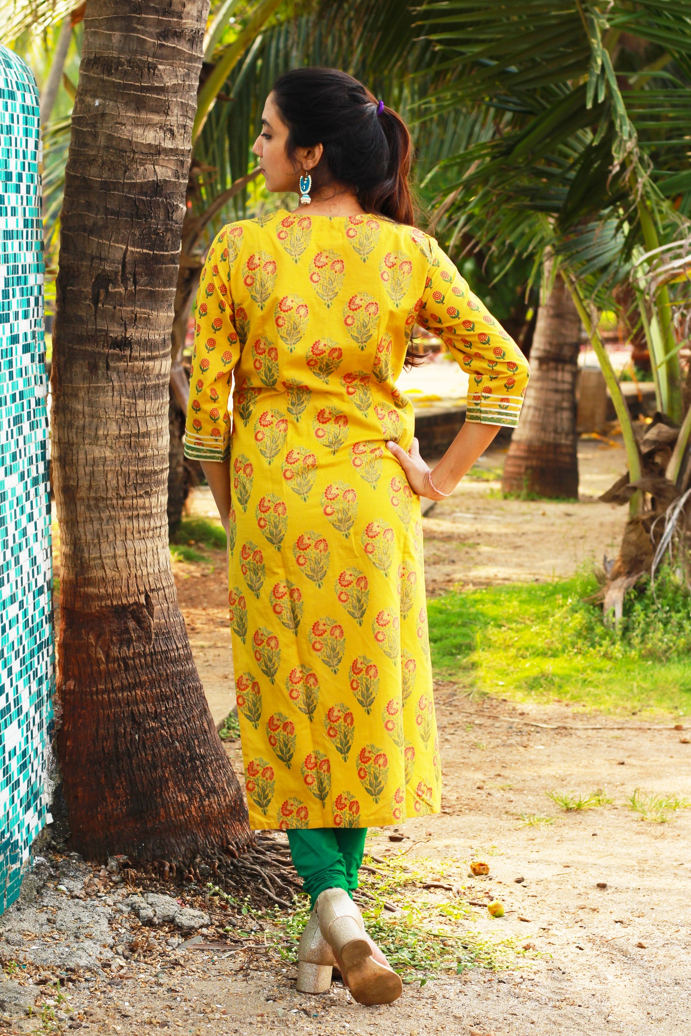 Mustard Floral Print Kurta