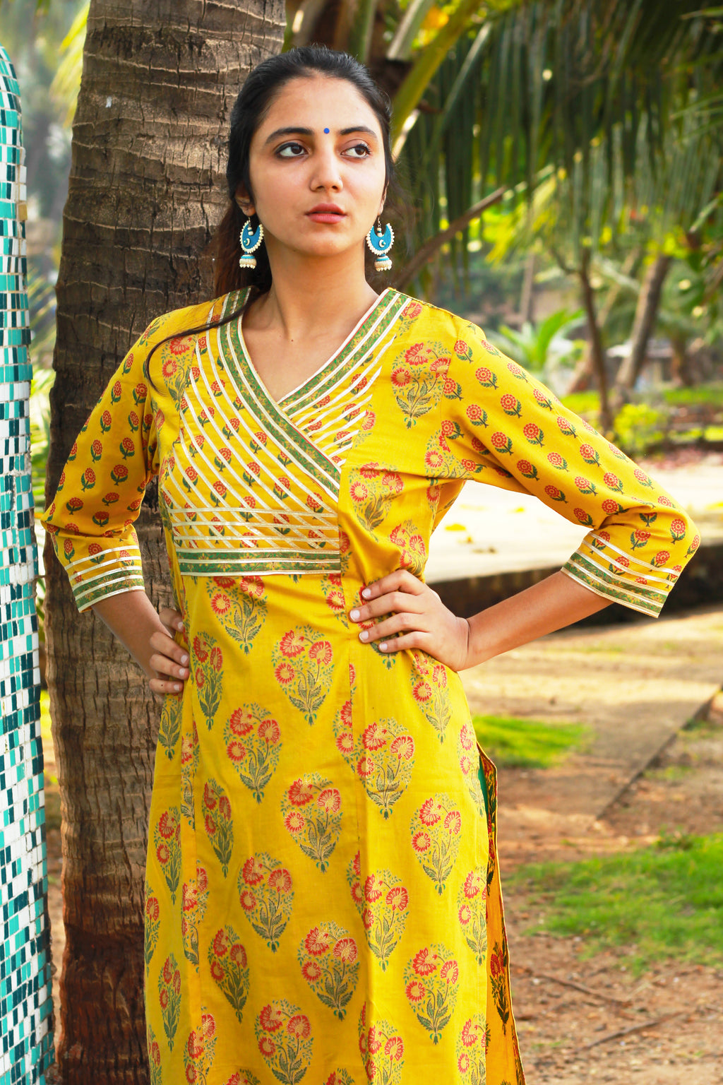 Mustard Floral Print Kurta