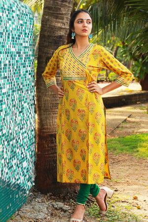 Mustard Floral Print Kurta