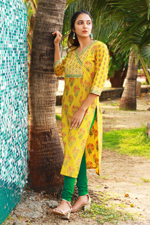 Mustard Floral Print Kurta