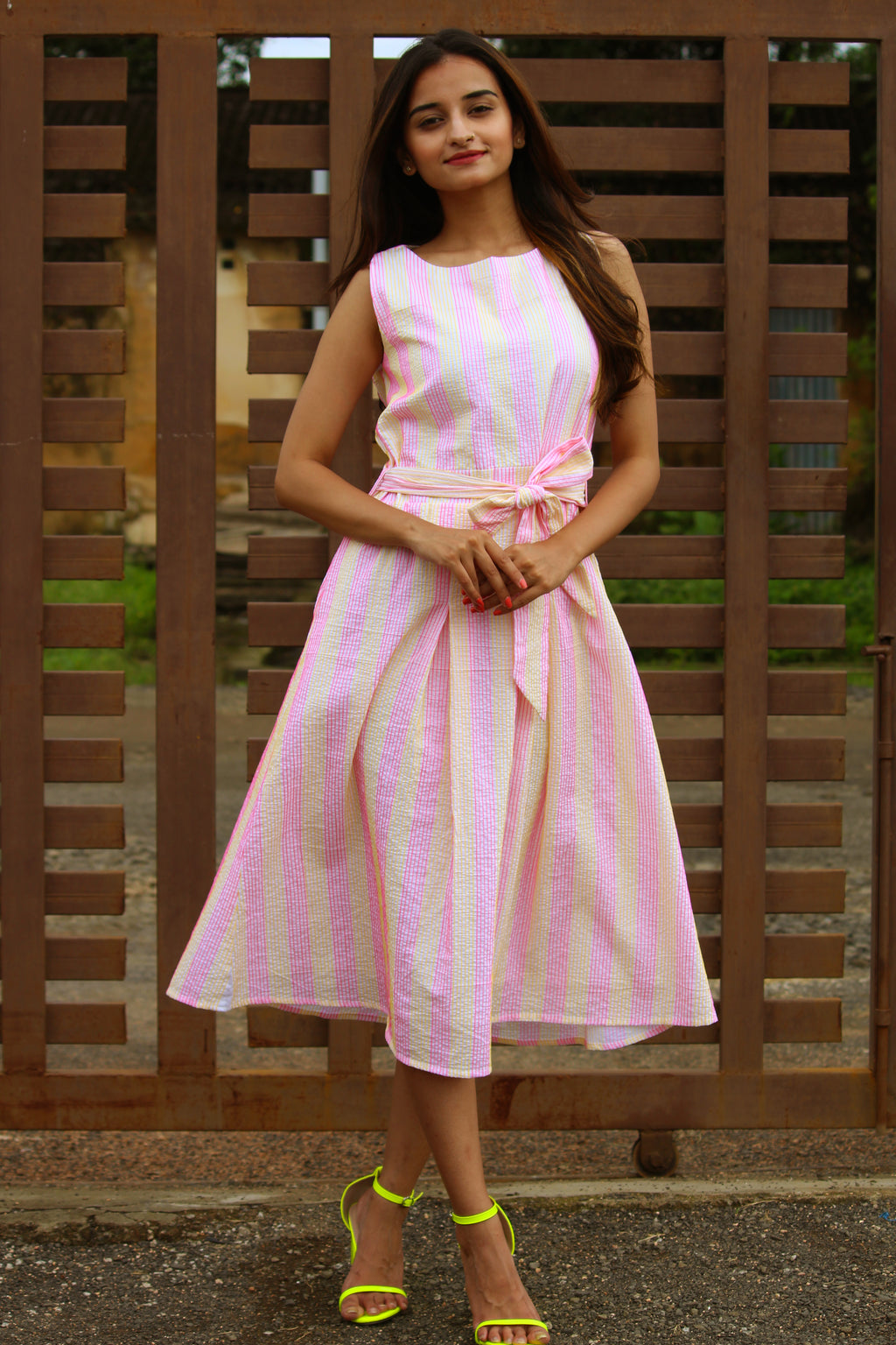 Neon Stripe Midi Dress