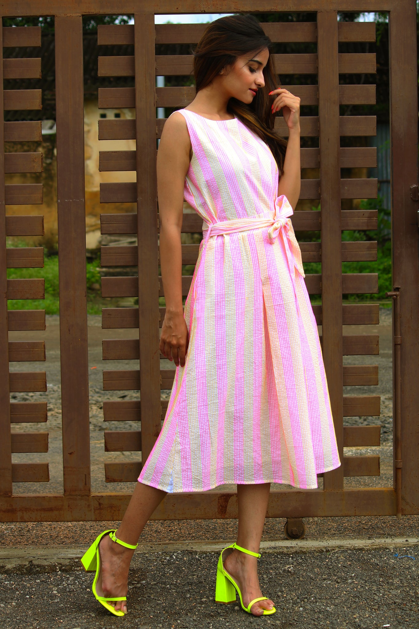 Neon Stripe Midi Dress
