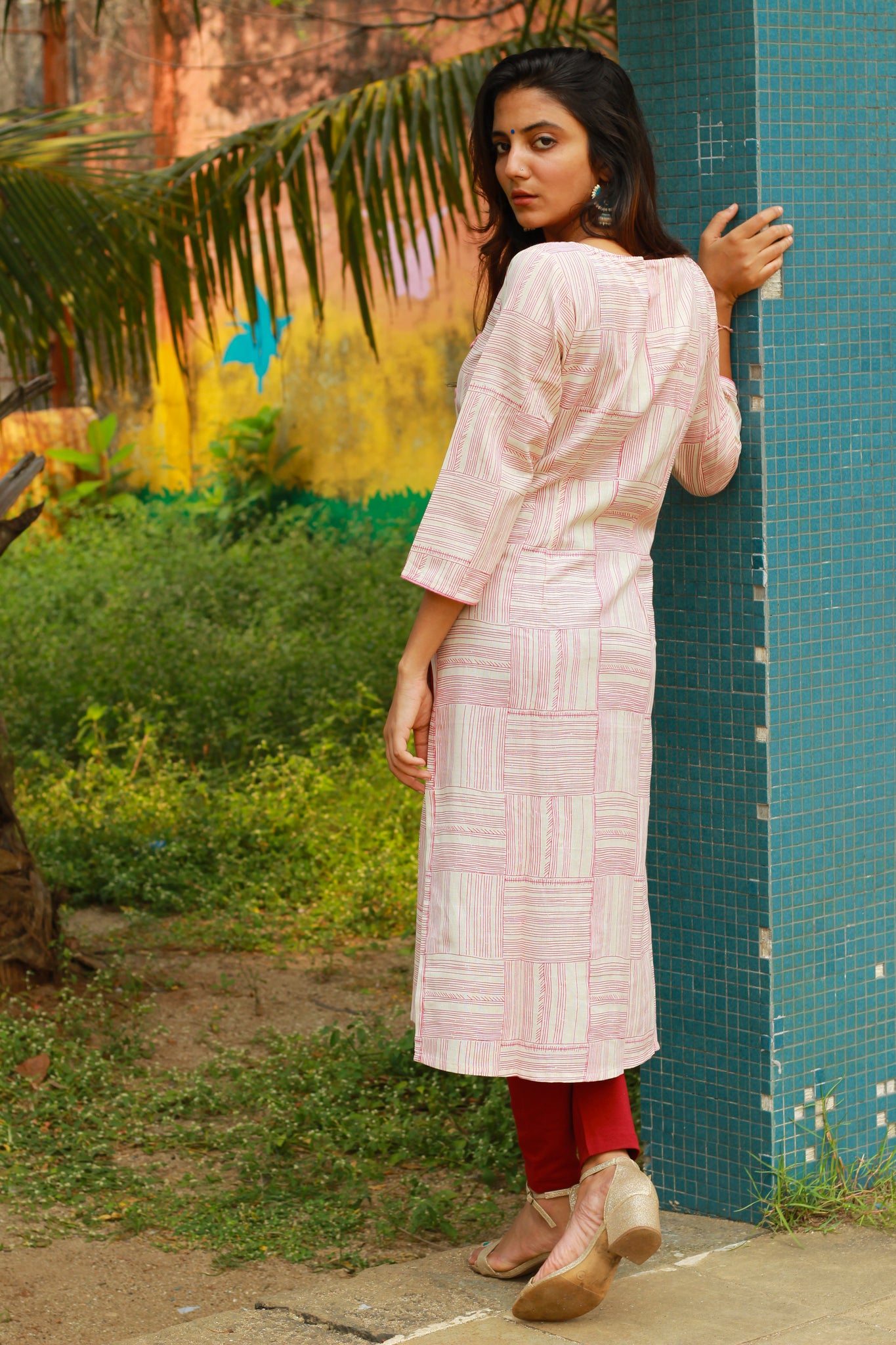 Off White Abstract Stripe Kurta
