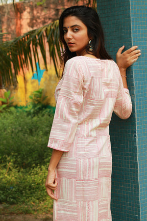Off White Abstract Stripe Kurta
