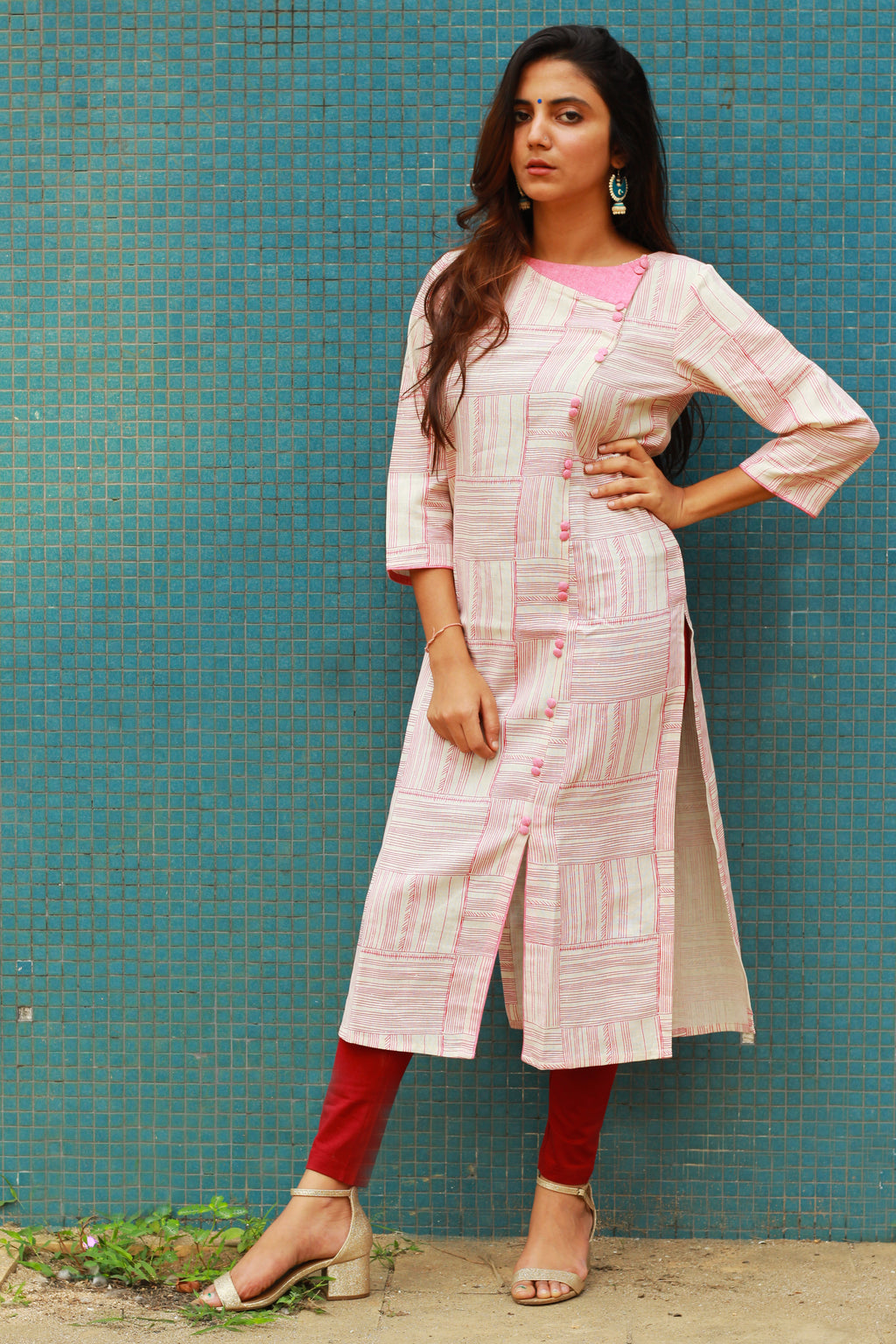 Off White Abstract Stripe Kurta