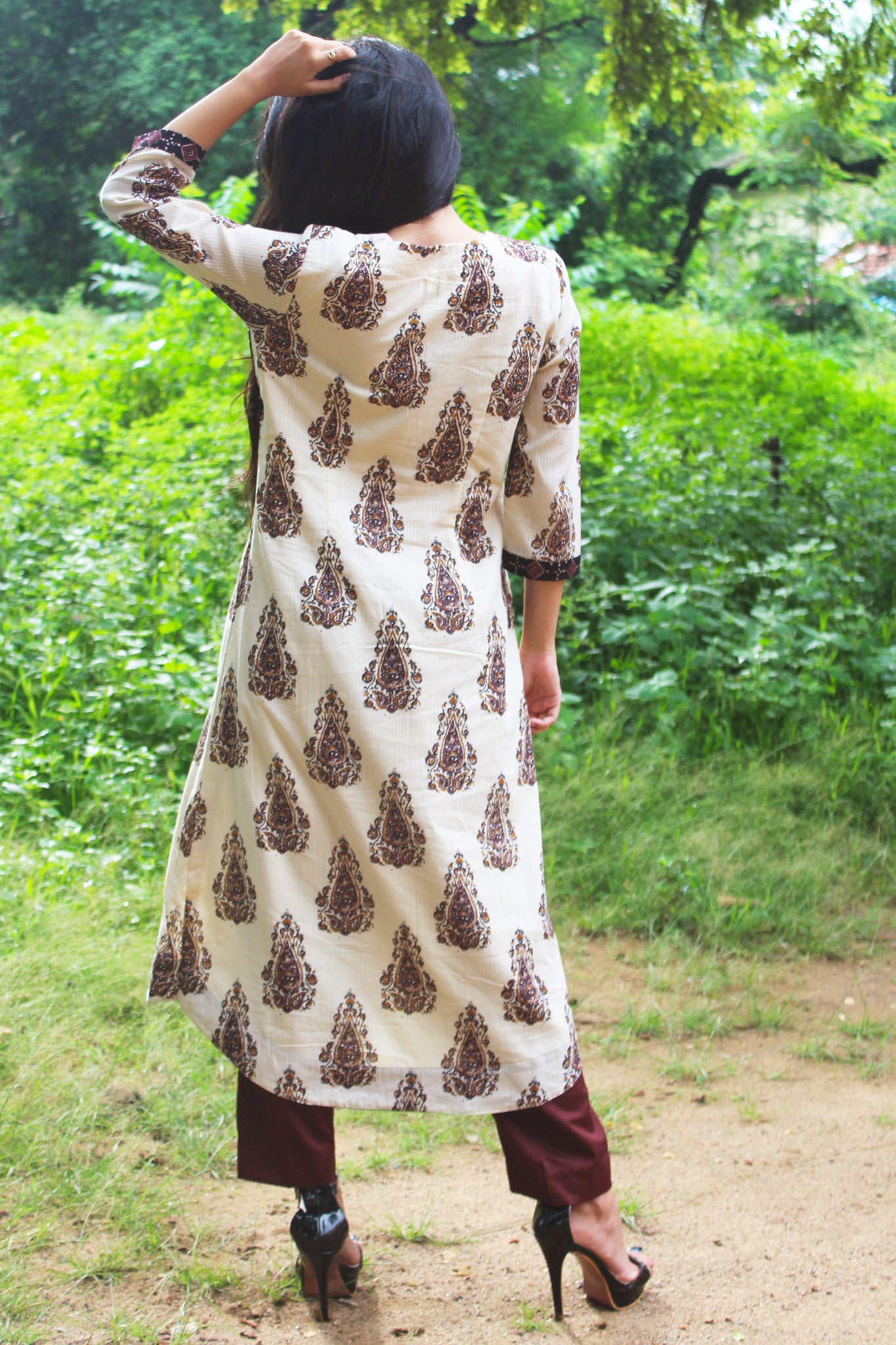 Off white and Brown Ajrakh Print Kurta