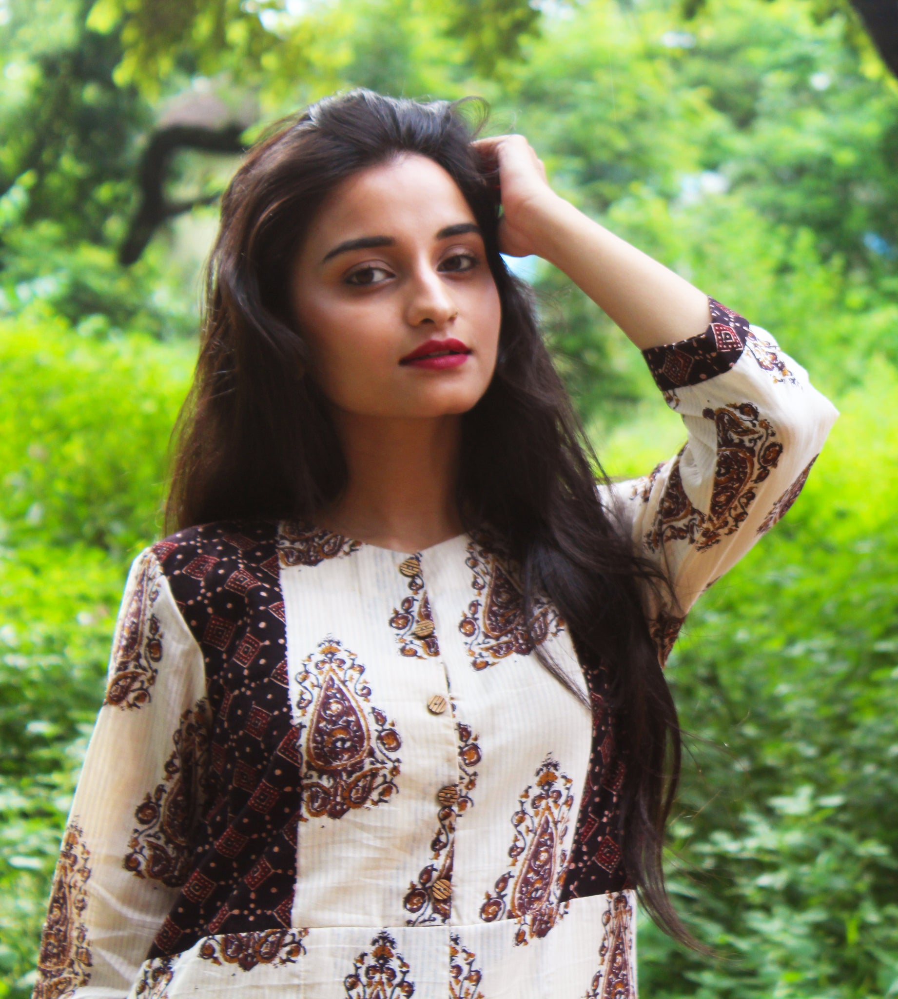 Off white and Brown Ajrakh Print Kurta