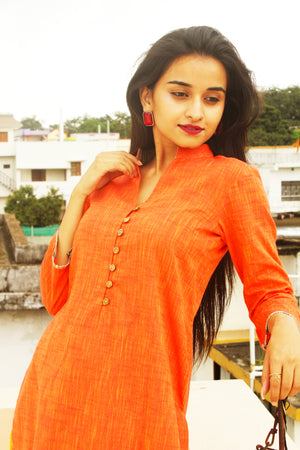 Orange Cotton Slub Kurta