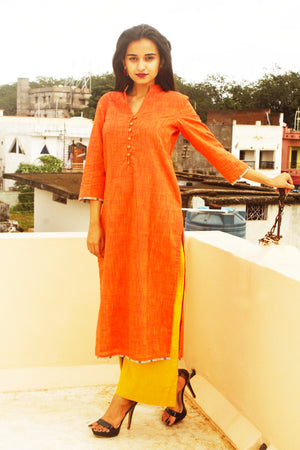 Orange Cotton Slub Kurta