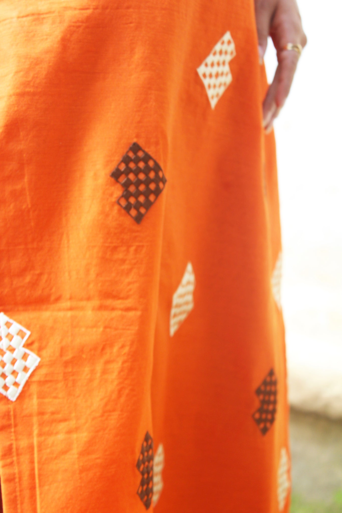 Orange Geometric Embroidery Chanderi Kurta