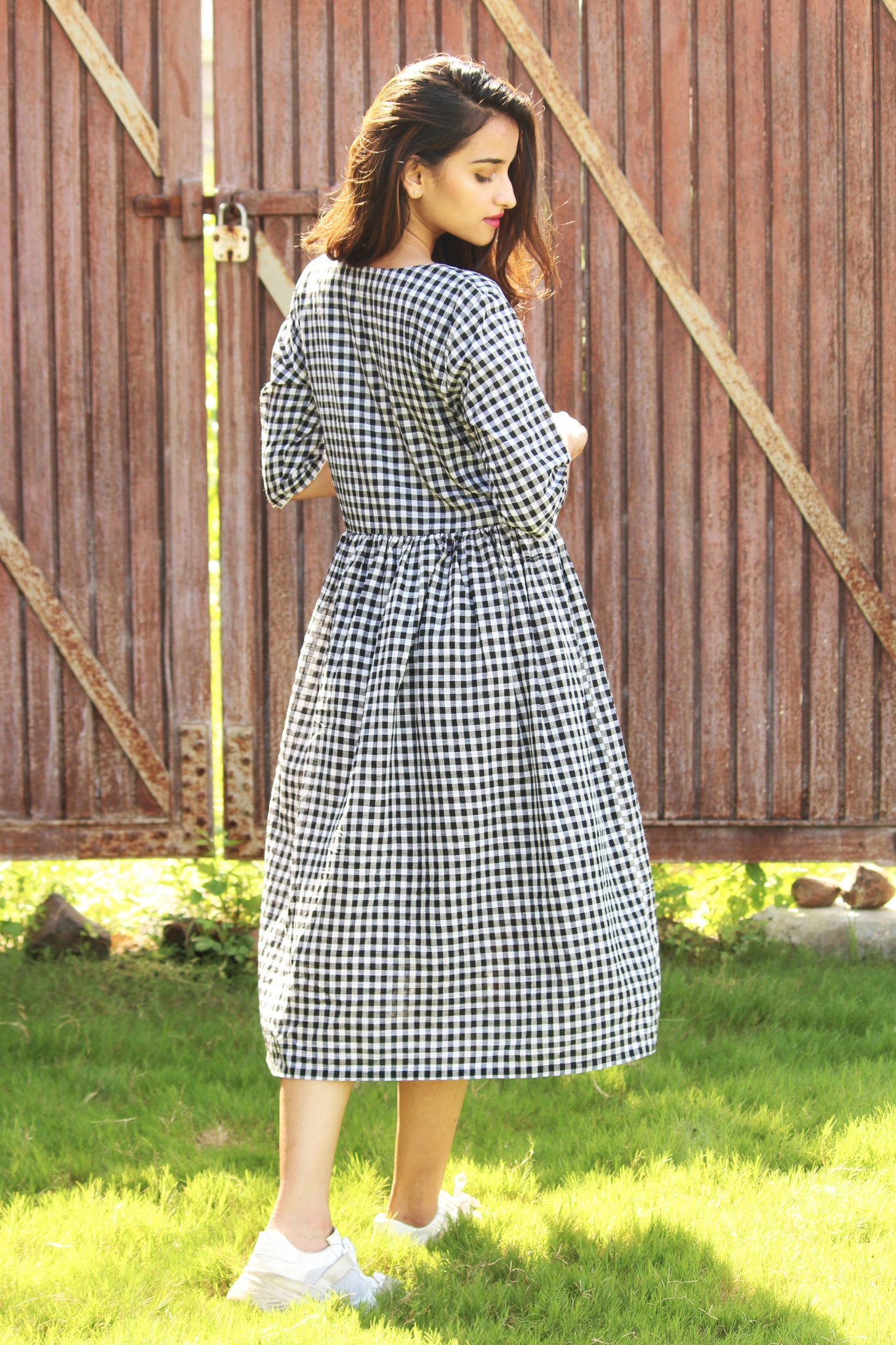 Overlap Gingham Checks Dress