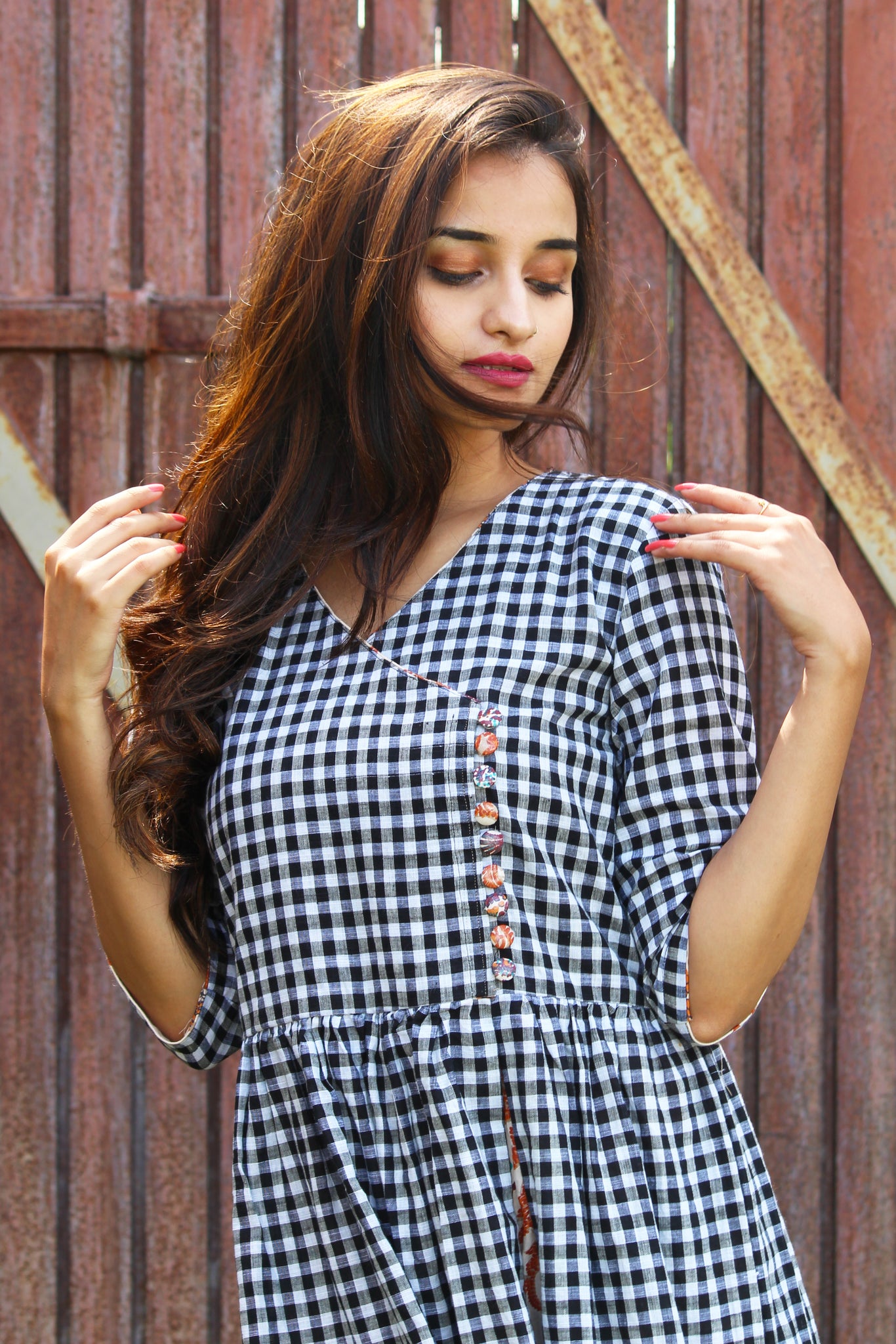 Overlap Gingham Checks Dress