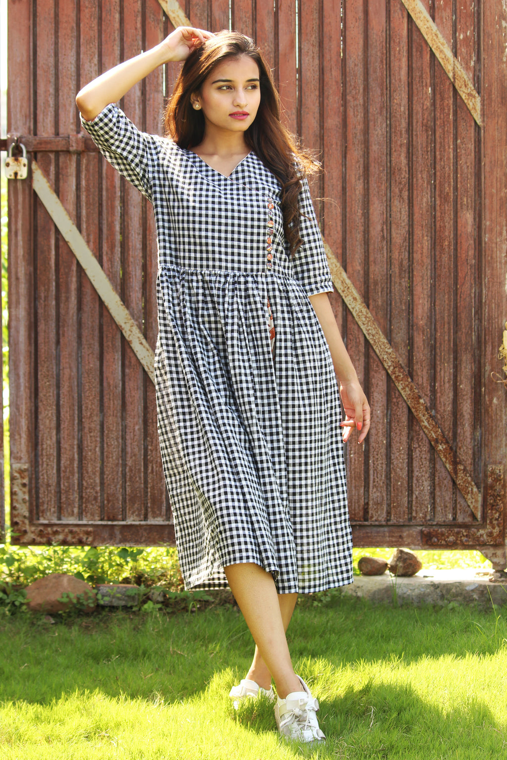 Overlap Gingham Checks Dress