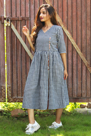 Overlap Gingham Checks Dress