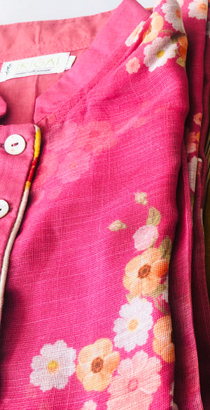 Pink Floral Print Cotton Linen Kurta