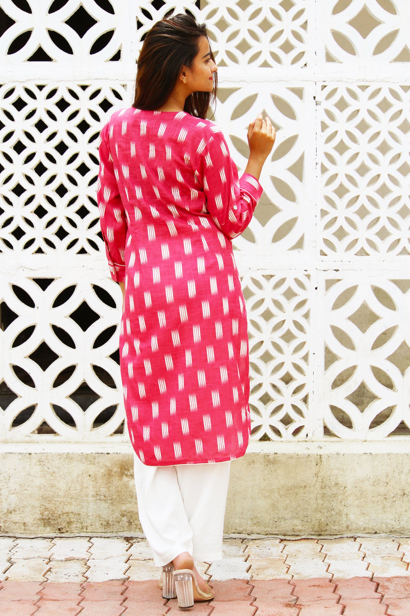 Pink Ikat Print Kurta