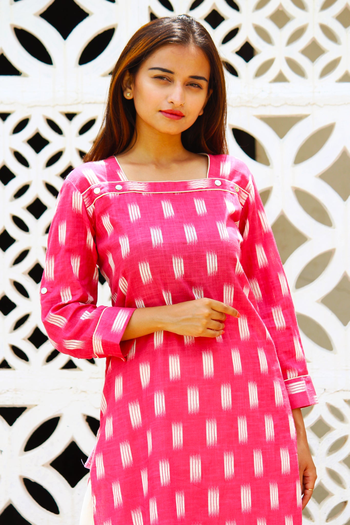 Pink Ikat Print Kurta