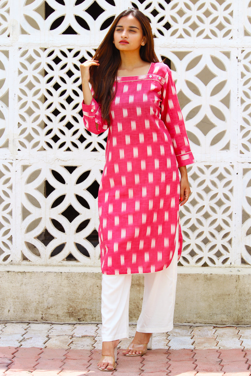Pink Ikat Print Kurta