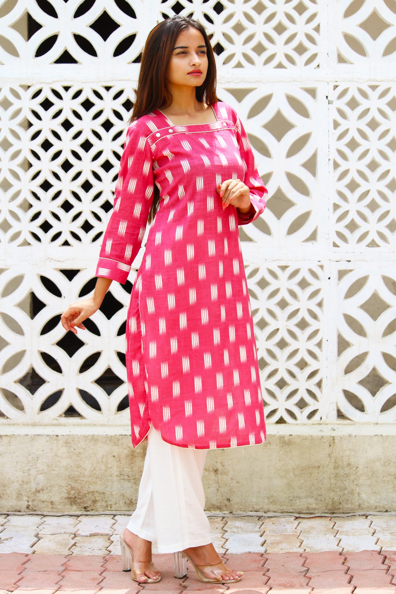Pink Ikat Print Kurta