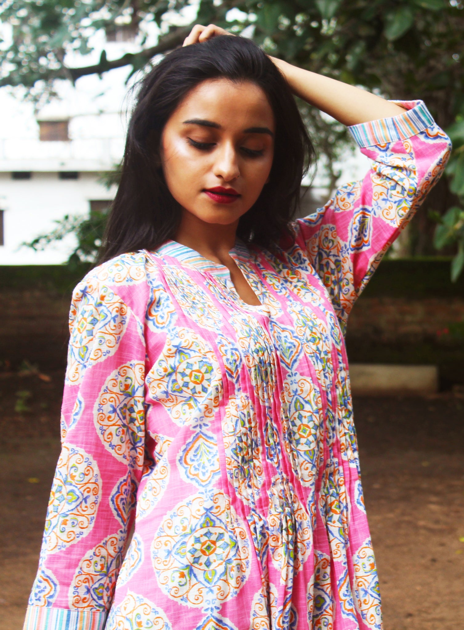 Pink Rangoli Print Kurta