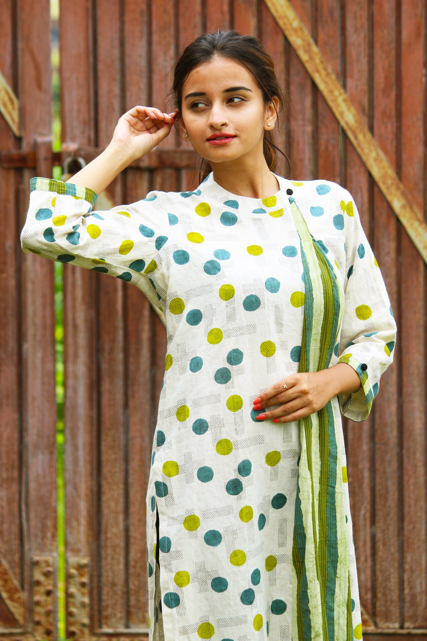 Polka Dot And Stripe Cotton Kurta