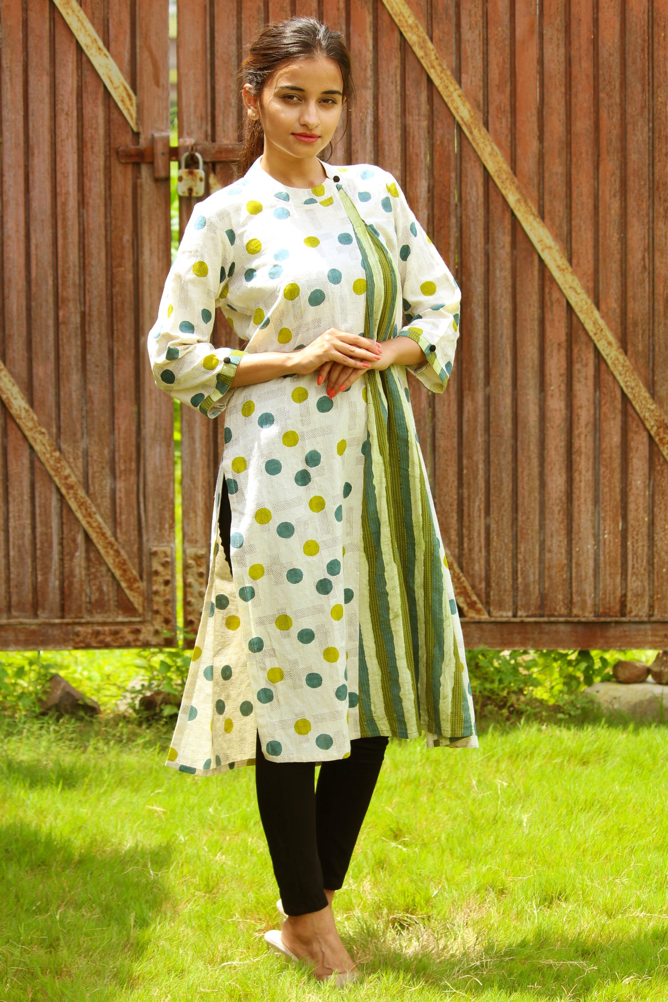 Polka Dot And Stripe Cotton Kurta