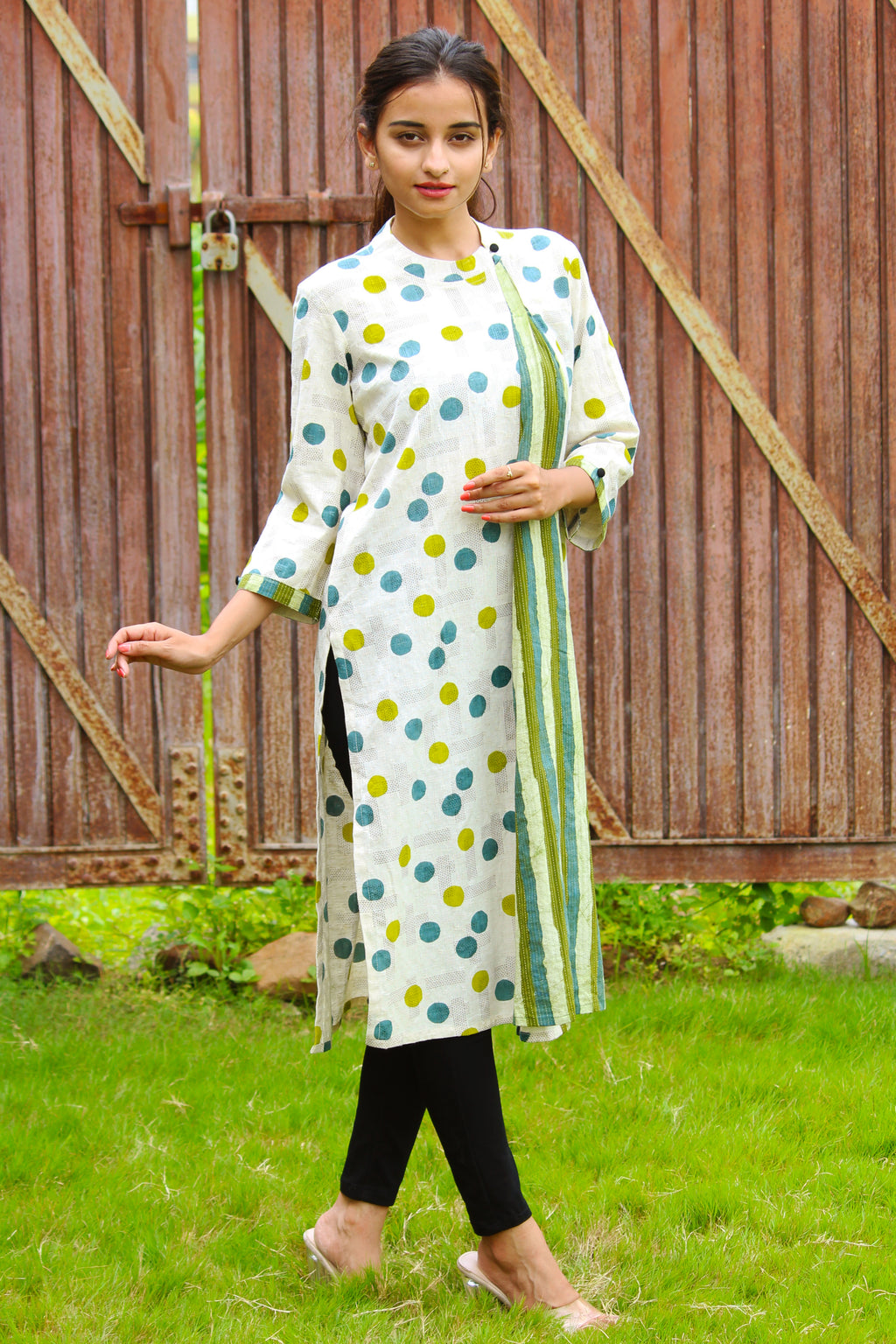 Polka Dot And Stripe Cotton Kurta