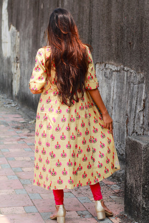 Rayon Floral Print Jacket And Cotton Stripe Inner Kurta Set