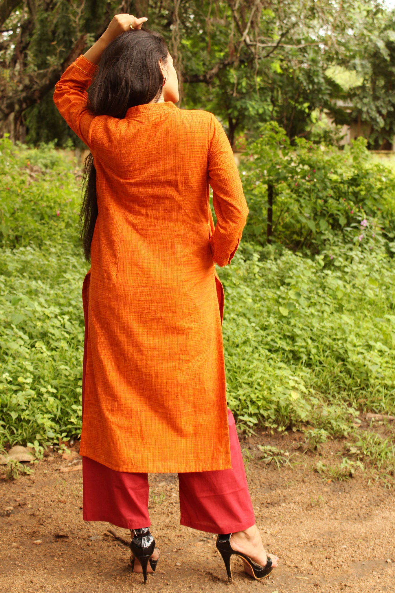 Rust Cotton Slub Kurta