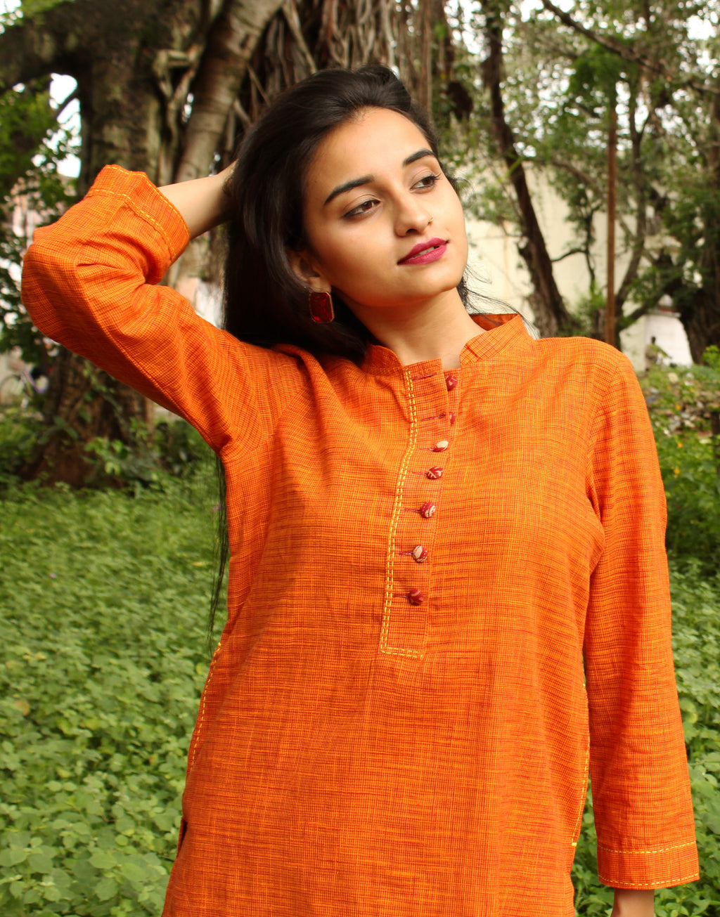 Rust Cotton Slub Kurta
