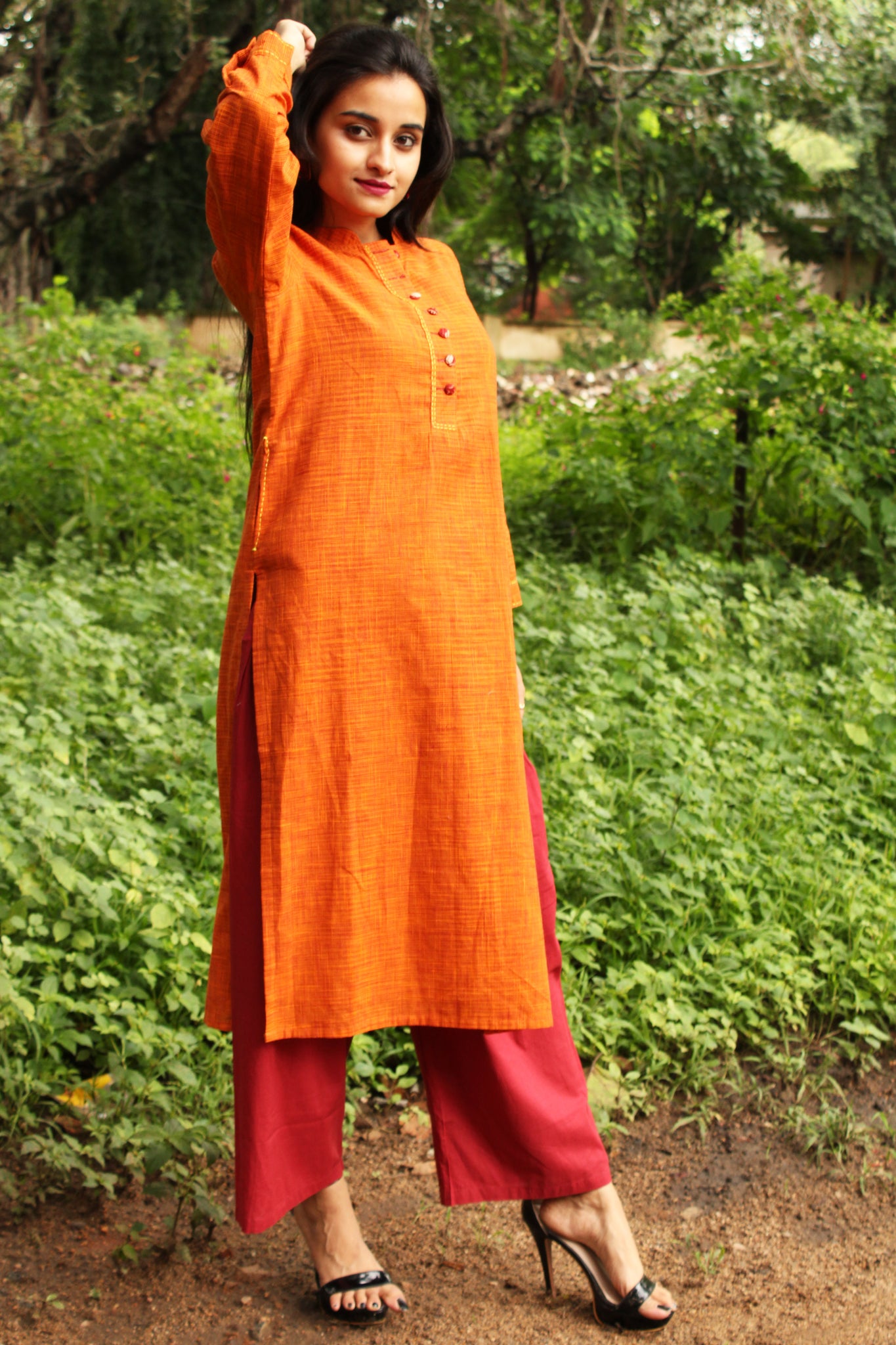 Rust Cotton Slub Kurta