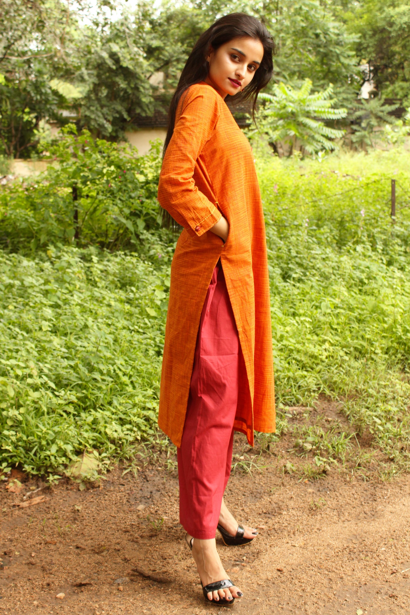 Rust Cotton Slub Kurta