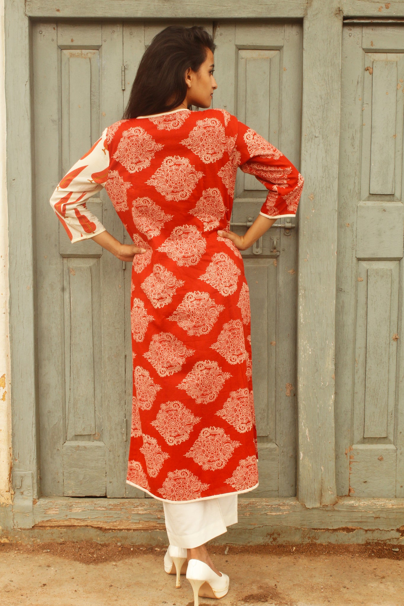 Rust and Off White Block Print Kurta