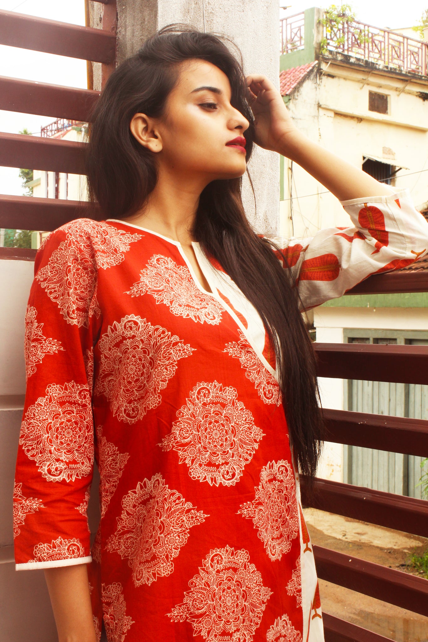 Rust and Off White Block Print Kurta
