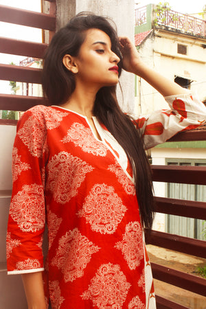 Rust and Off White Block Print Kurta