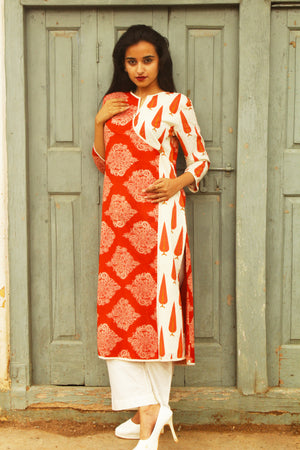 Rust and Off White Block Print Kurta