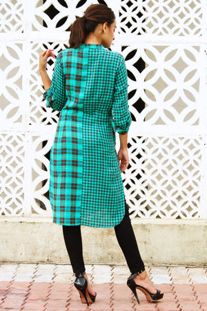 Teal And Brown Checks Kurta